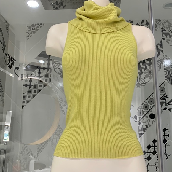 Vintage Silk Blend Ribbed Sleeveless Cowl Neck Top - Picture 1 of 7